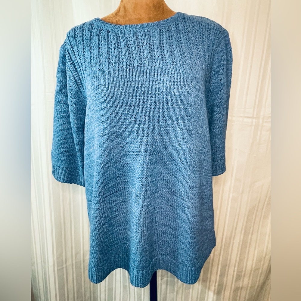 Melissa Paige Sweater, Size XL, Short Sleeve Sweater, Blue Sweater